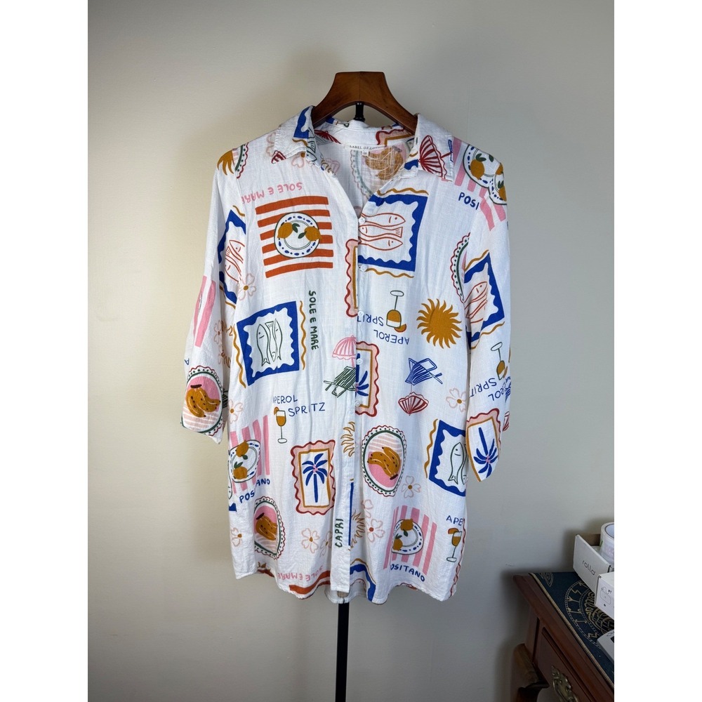 Label of Love Women Button down Easy Shirt Medium Muti Boho Rayon Linen Summer - Picture 7 of 16